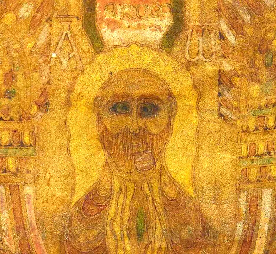 Image - detail of head of Christ on the cross - Durham Gospels f.38v3