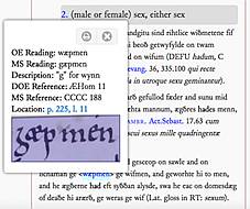 example entry from online dictionary of Old English