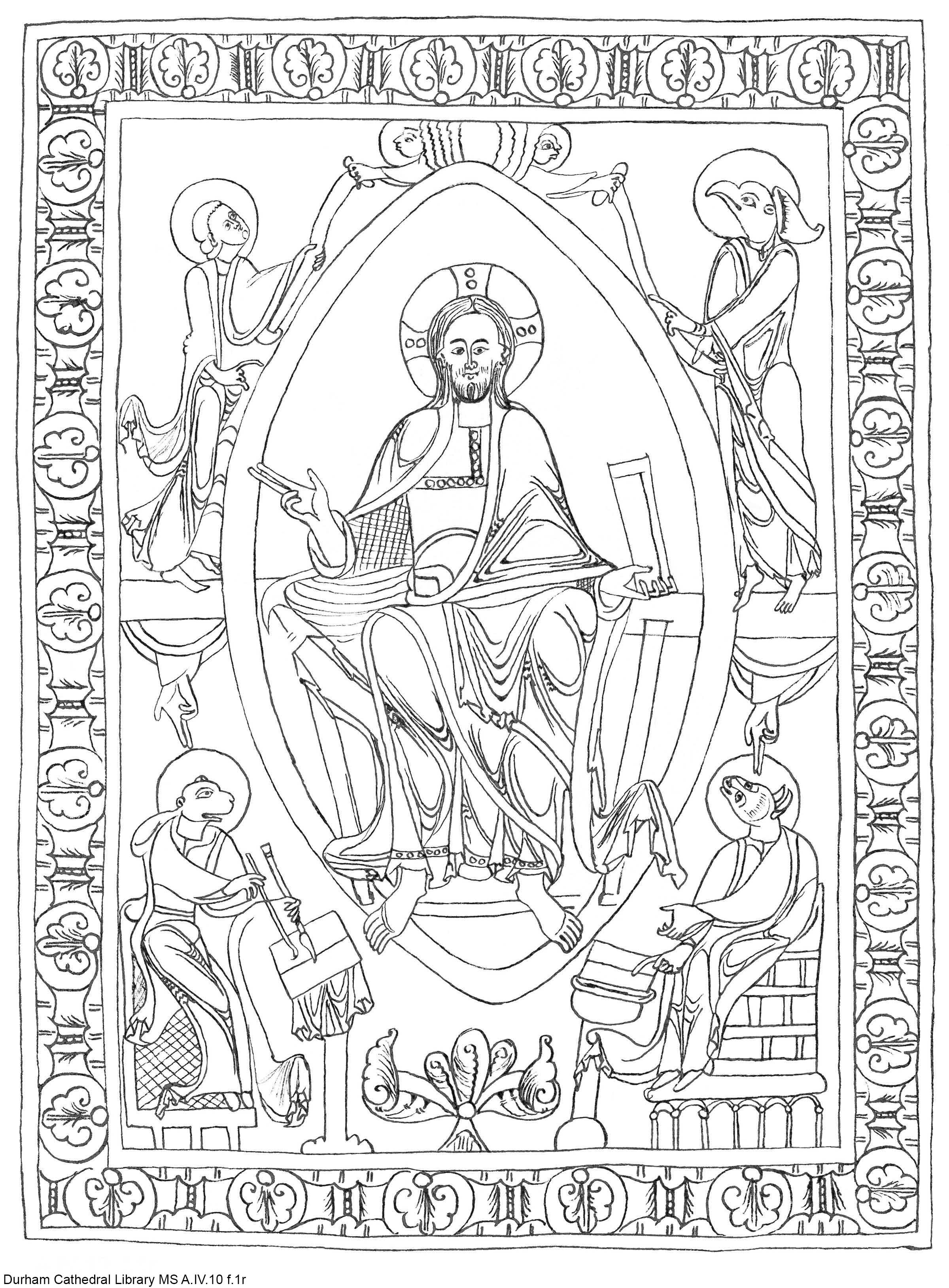 A.IV.10 f.1r colouring book style, A4 size